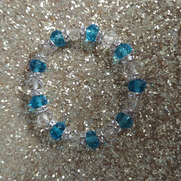 Set of Three Blue and Clear Beaded Bracelets - Picture 2 of 3